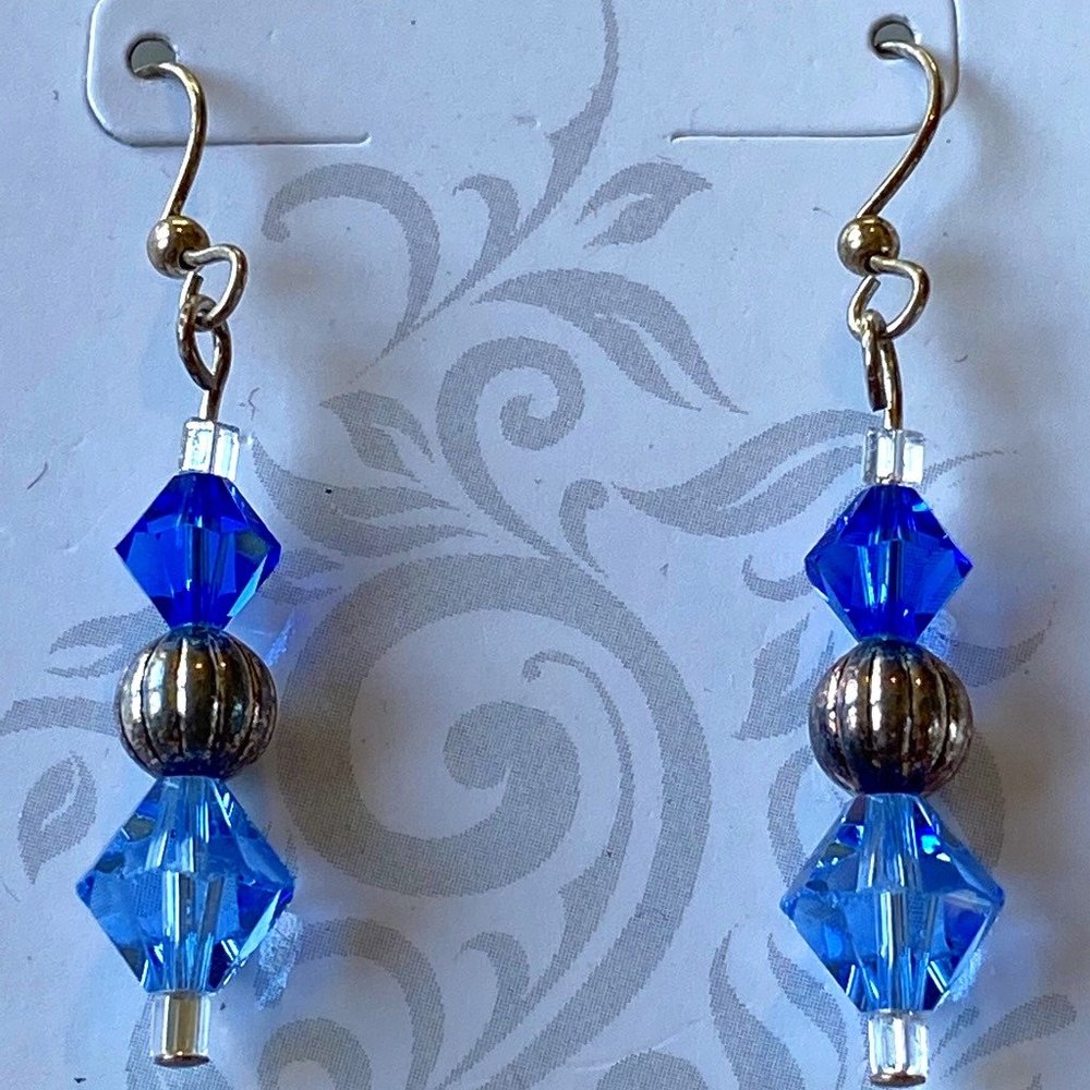Silver Shades of Blue Beaded Drop Earrings NEW